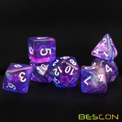 Bescon New Moonstone Dice Orchid, Polyhedral Dice Set of 7